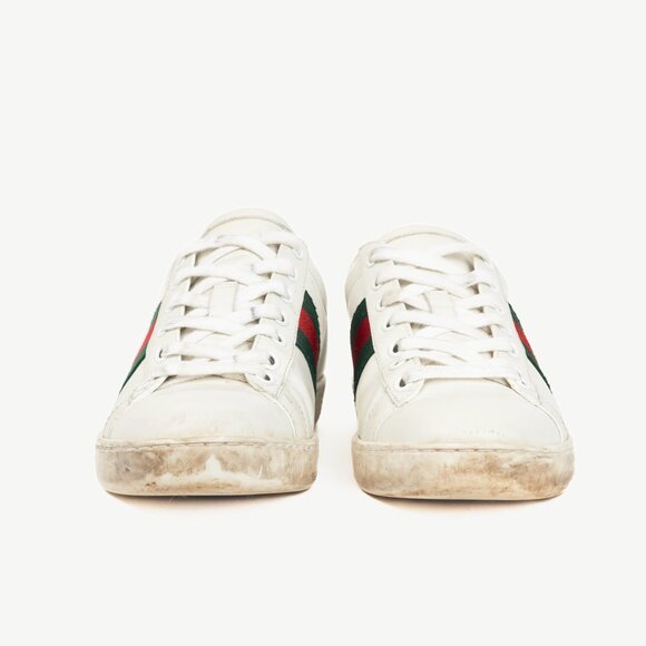 Gucci Ace Bee White Leather Lace-Up Sneakers - Picture 2 of 9